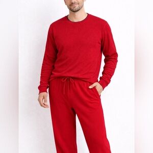 Club Room Men’s Waffle Knit Pajama Set Red size Large Pajama top and pajama pant
